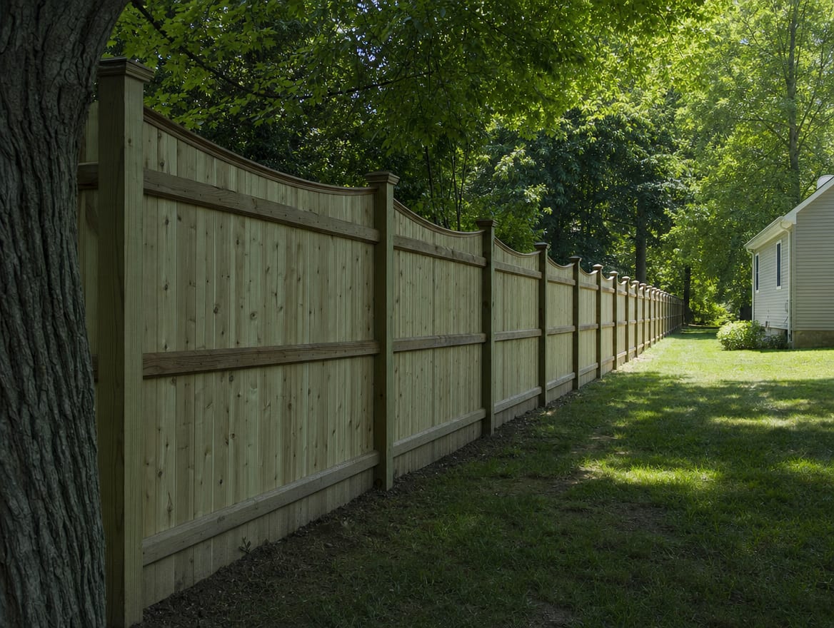 A finished fence set back cleanly from the neighboring yard along a Ridgefield property line
