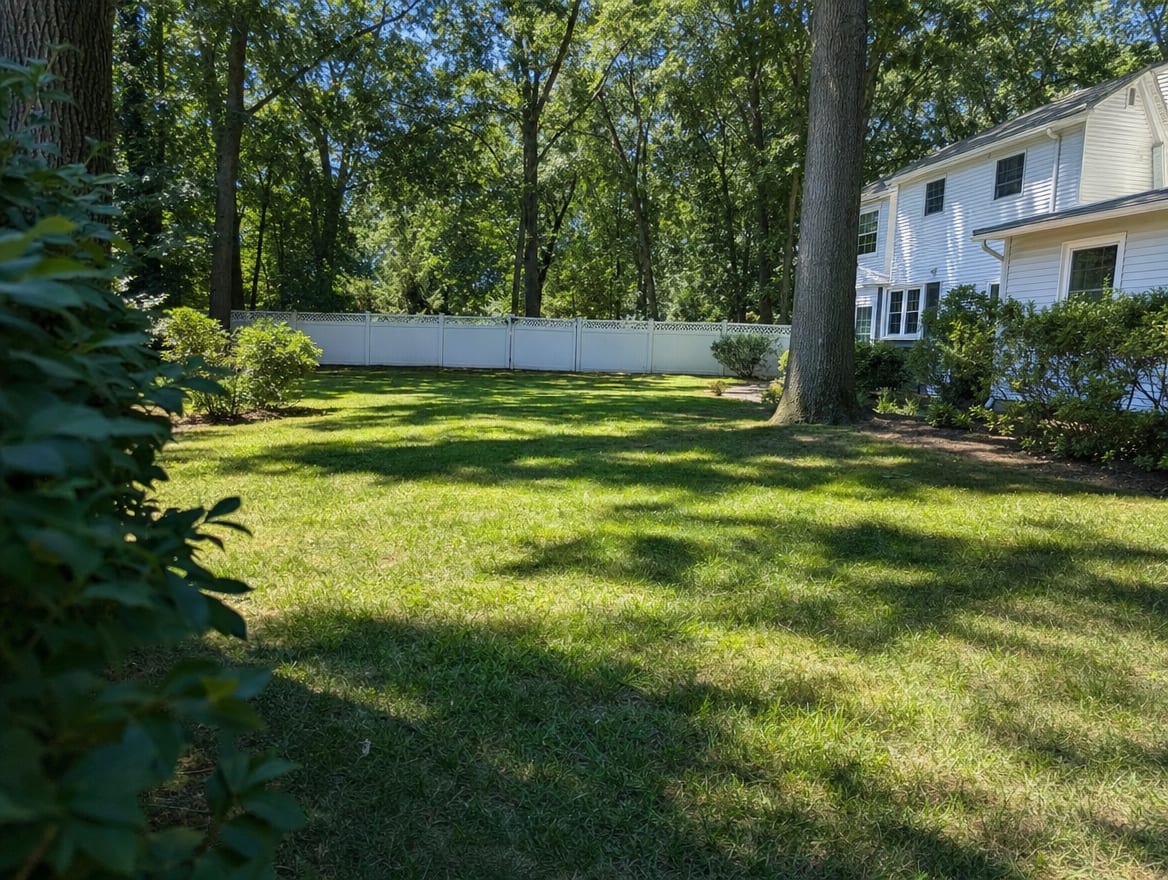 A backyard cleared of obstacles and debris ahead of the fence crew