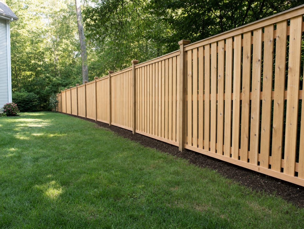 A tidy property line where digging is confined to a narrow strip along the fence
