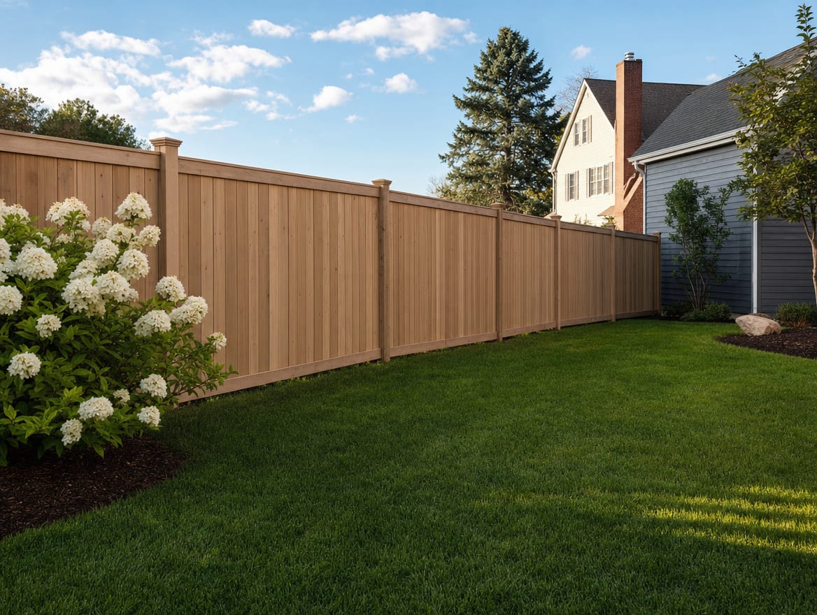 A finished fence with the surrounding lawn left neat, green, and undisturbed