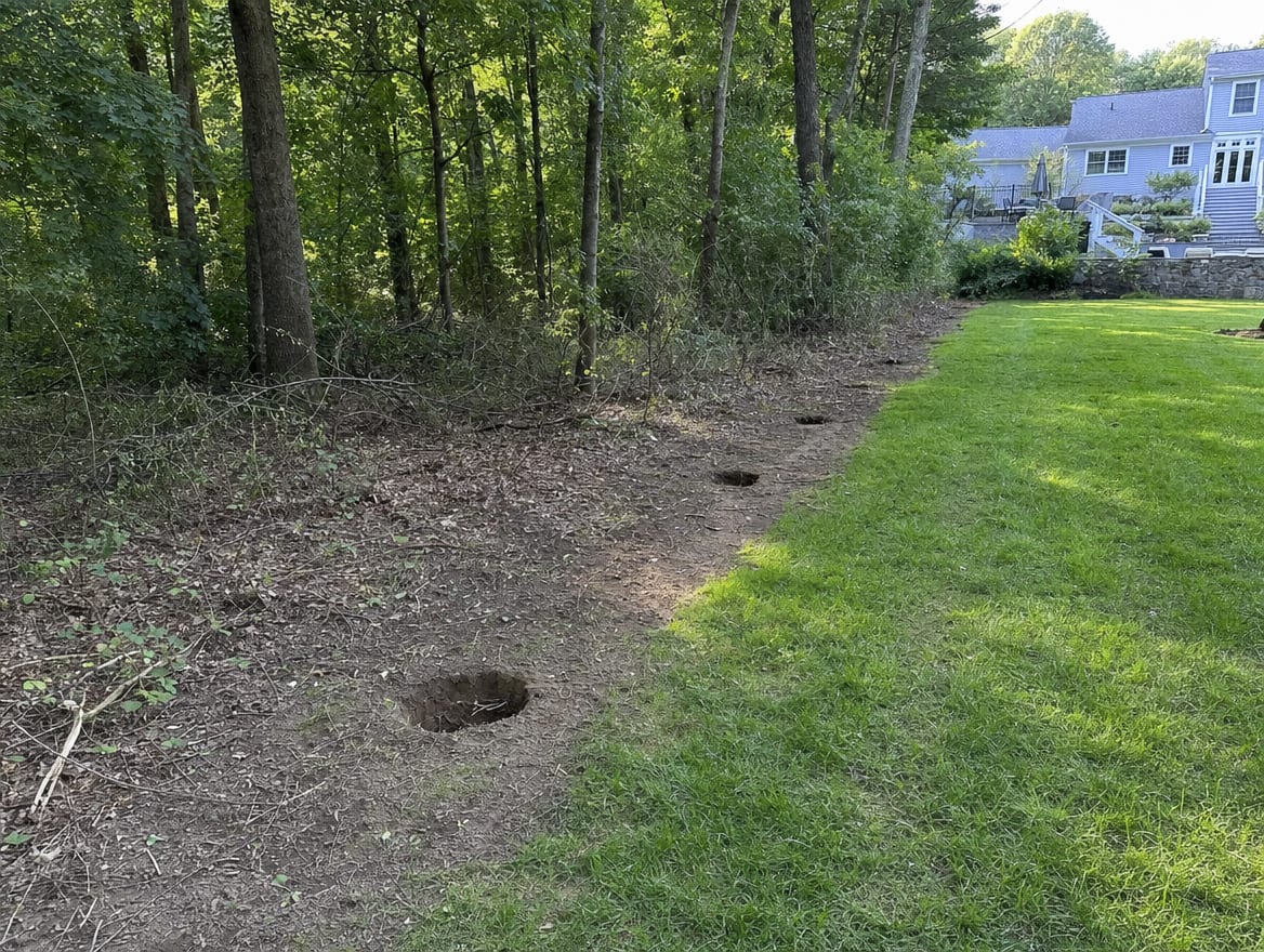 A backyard where an old fence has been taken down, ready for the new installation