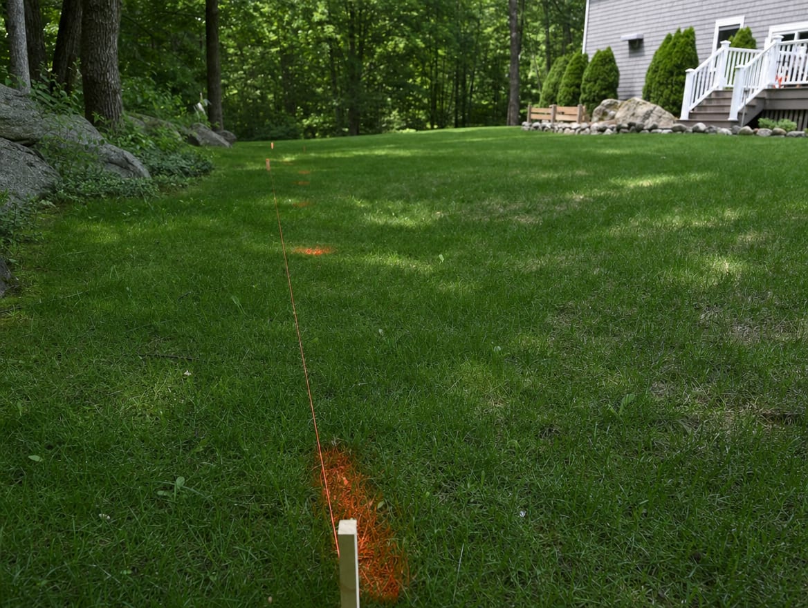 A prepared residential property line marked out before fence installation
