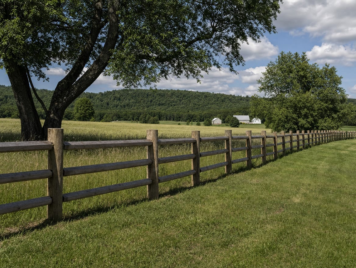 A wood split-rail or post-and-rail fence running along the edge of a field in Amenia, NY