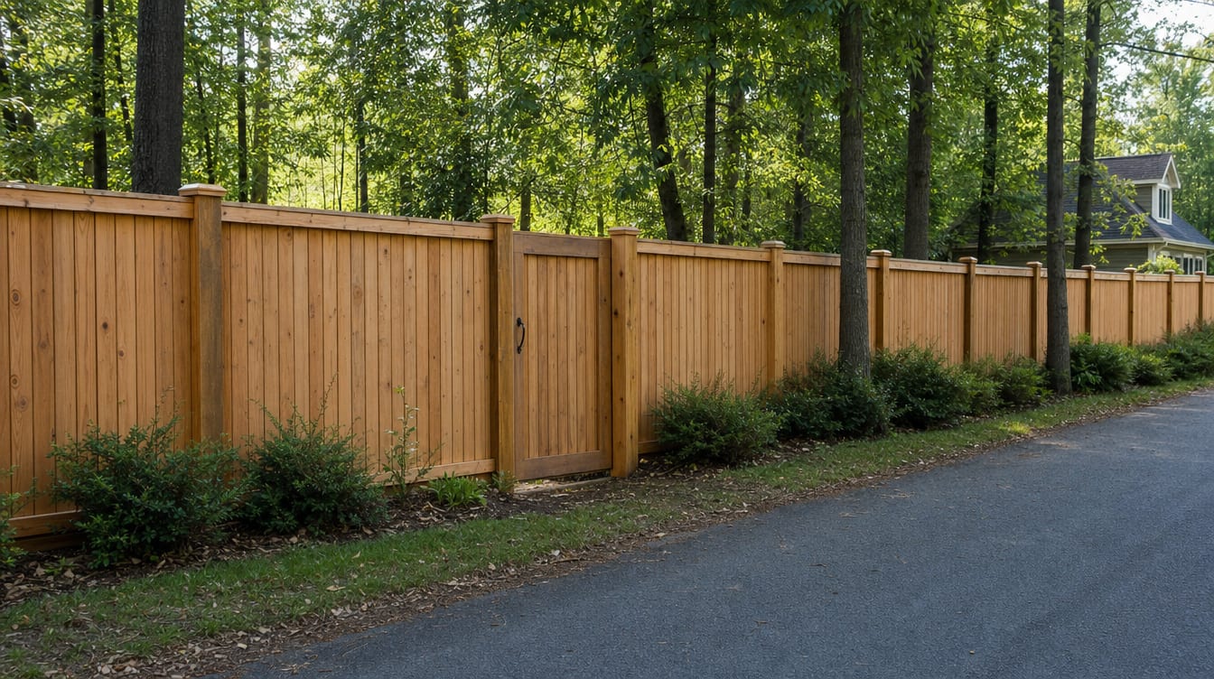 A full six foot tall wood privacy fence with a matching gate set into the run in Brewster, NY