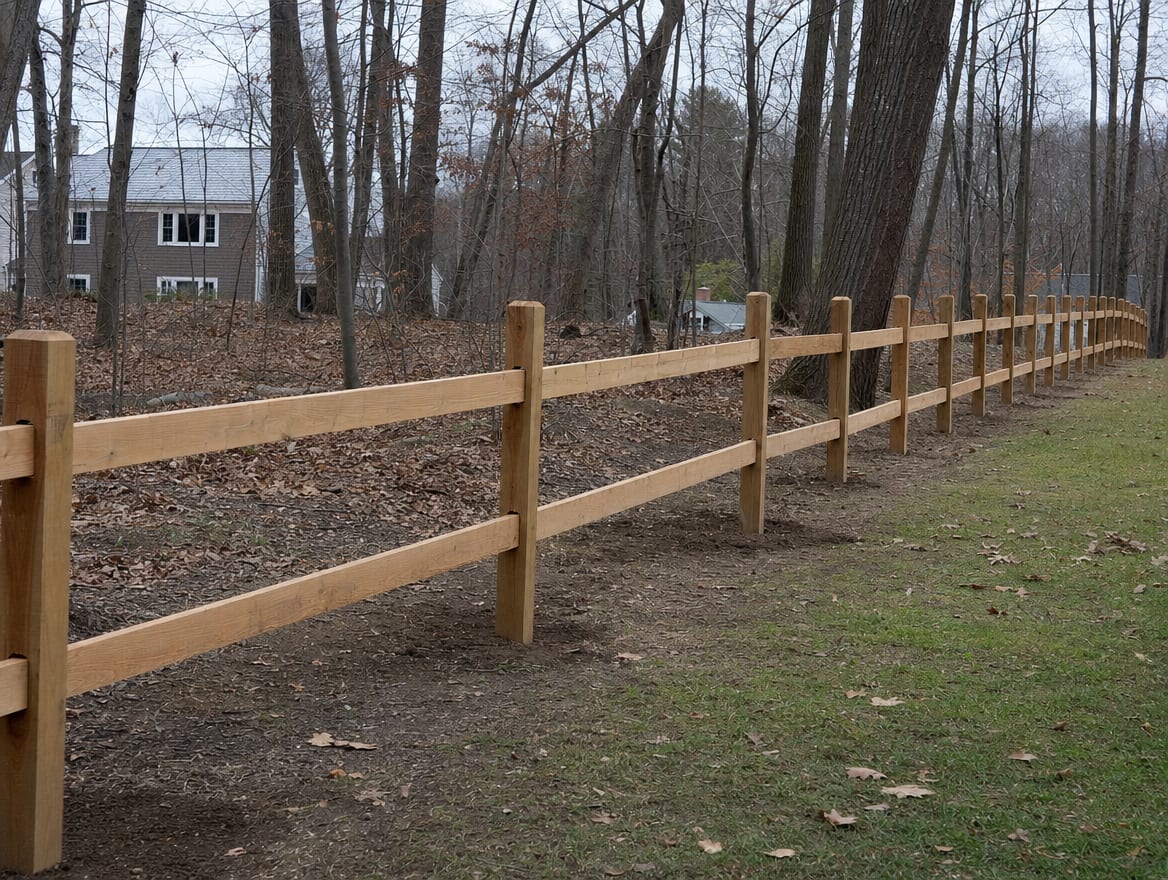 A residential fence installation in progress with newly set posts in Brewster, NY