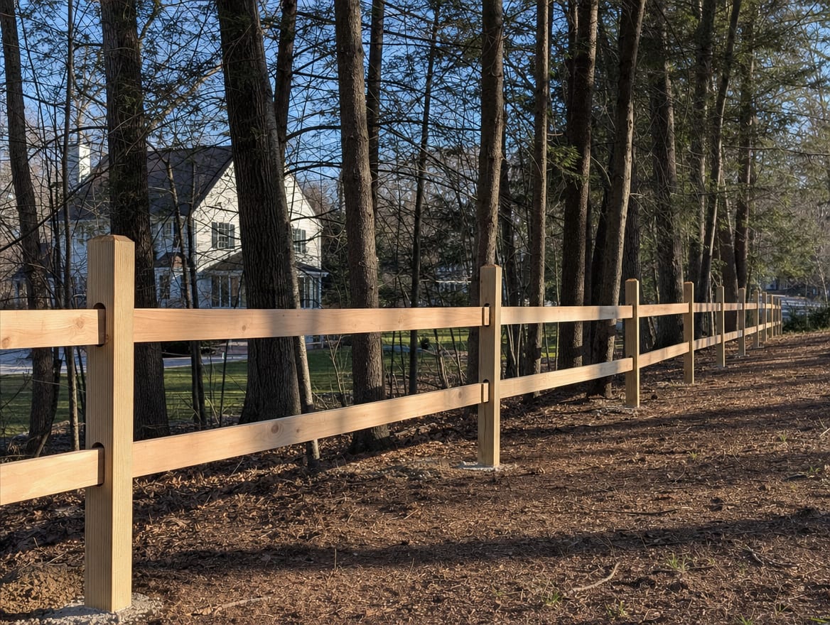 A residential fence installation in progress with newly set posts in Brookfield, CT