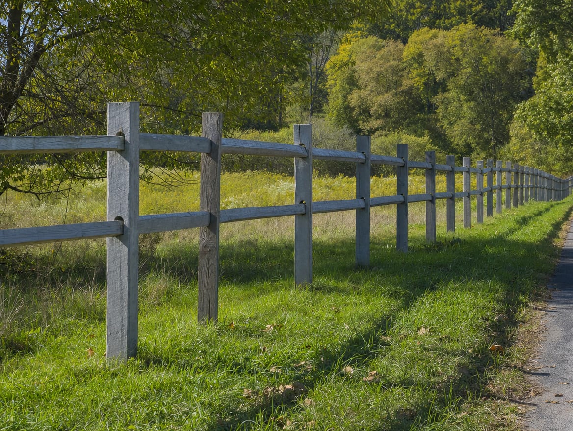 A wood split-rail or post-and-rail fence running along the edge of a field in North Salem, NY