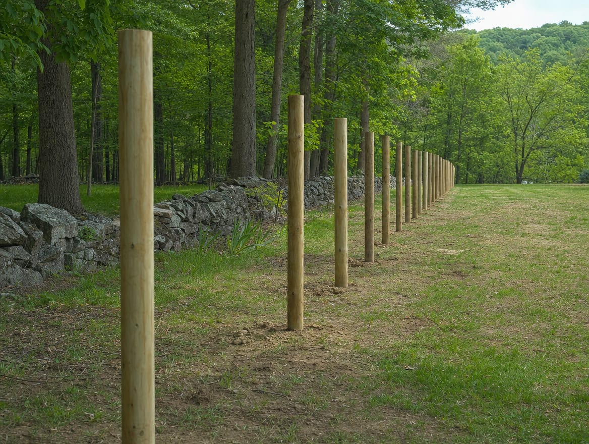 A fence installation in progress with newly set posts in North Salem, NY