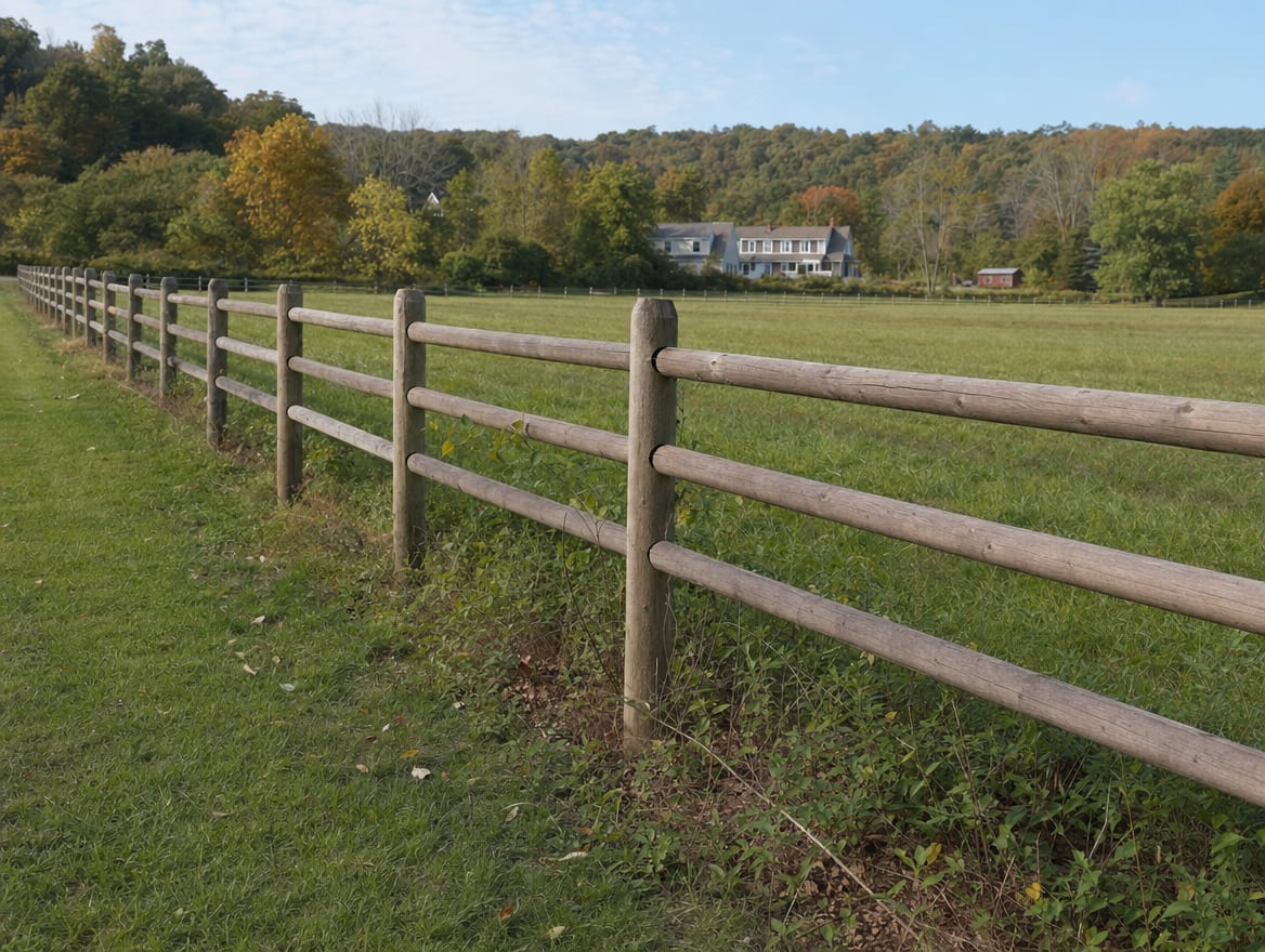 A wood split-rail or post-and-rail fence running along the edge of a field in South Salem, NY