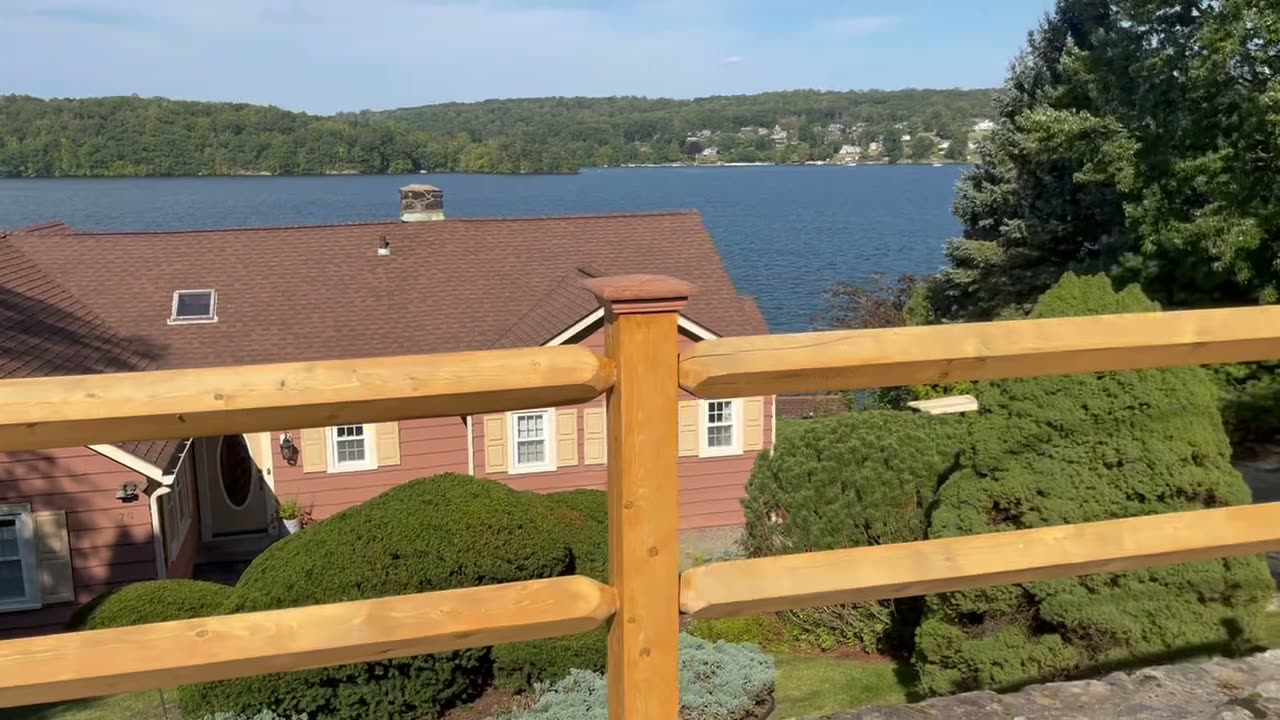 Cedar rail railing overlooking a lake