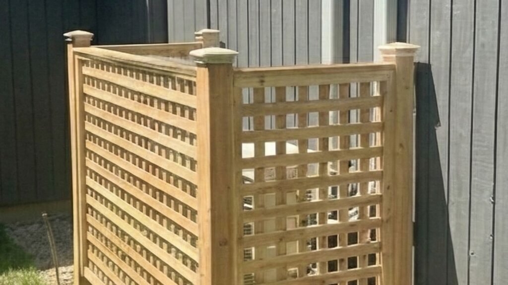 Custom cedar planter enclosure with square lattice panel design