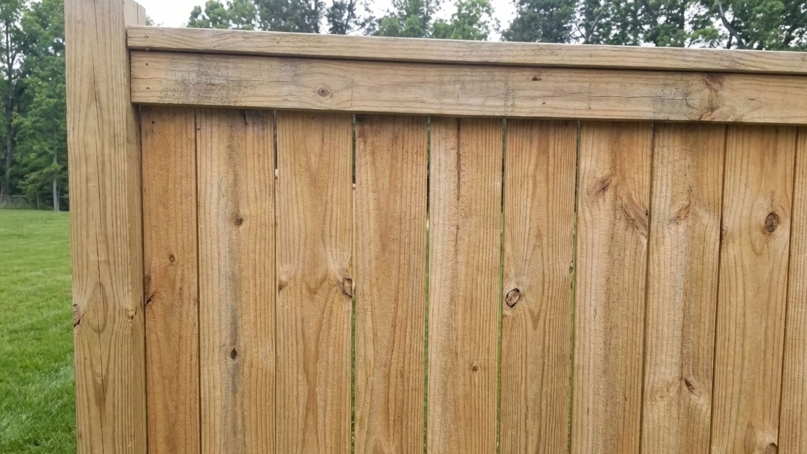 Close-up view of natural wood fence panels showing vertical cedar boards with visible wood grain and knots